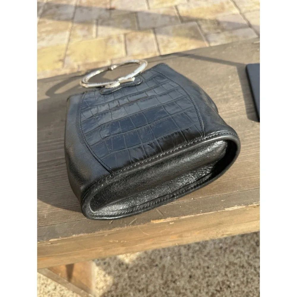 Brighton Corazon Black Croc Heart Handles Leather Bucket Handles Bag